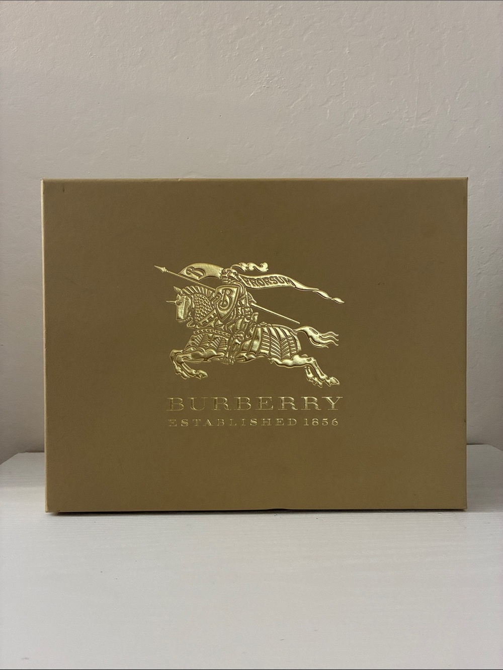 Burberry Tan Box with Metallic Gold Crest